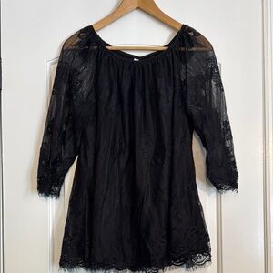 NY Collection Black Lace Top Size 1X